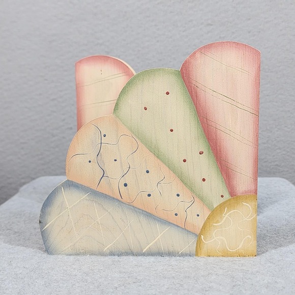 Vintage Cottagecore Bookends Wood Handmade Fan Nursery Decor‎  Rainbow - Picture 3 of 9